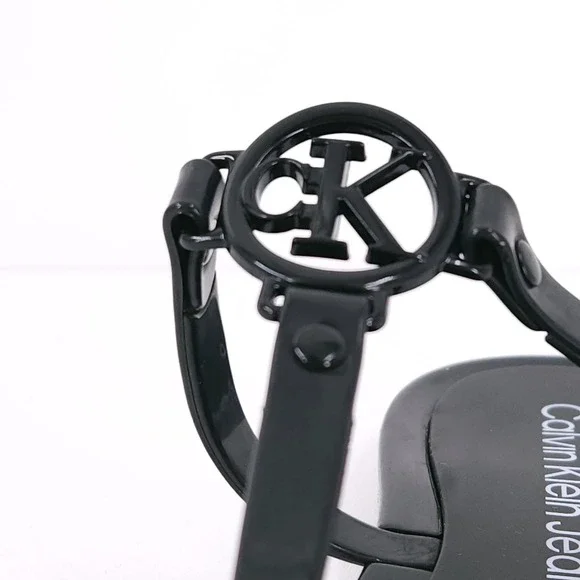 Calvin Klein Edhen Black Flat T Strap Thong Logo Sandals Womens Size 6 M - Picture 14 of 16